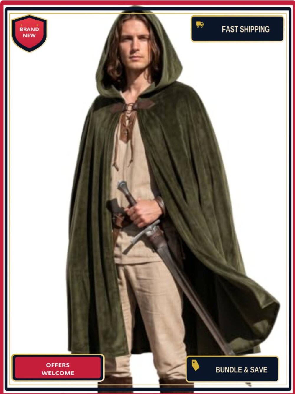 Velvet Hooded Cloak Medieval Renaissance Cape Adult Unisex One Size LARP
